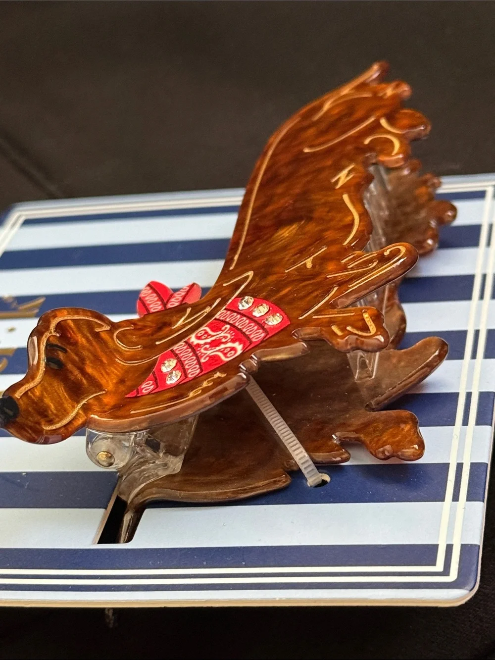 Adorable Piper K Brown Dachshund Hair Clip with Red Bandana